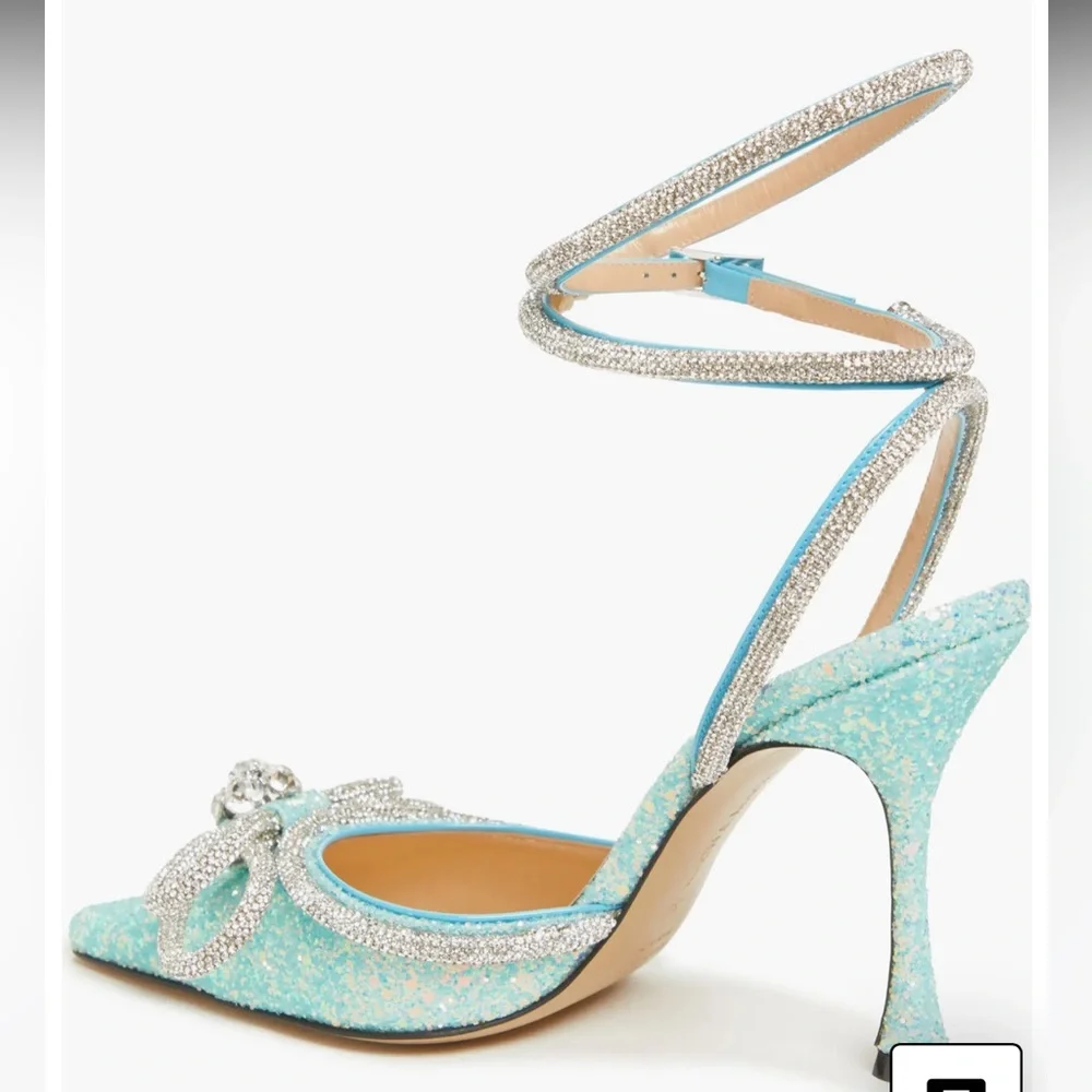 Mach & Mach glitter double glitter bow pointed pumps - baby blue - 39 - Picture 2 of 5